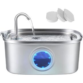 Cat Water Fountain Stainless Steel, 0.8gal/108oz Pet Water Fountain with Water Level Indicator and 3 Filters, Cat Fountain with Quiet Pump Ideal for Cats, Dogs and Multi-pet households