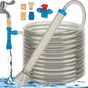 50FT Aquarium Gravel Vacuum Water Changer - Flow Adjustable Faucet Universal Siphon Quick Pump with 6 Adapters, Bucket-Free Fish Tank Cleaning Tools for Drain & Fill (2025 New)