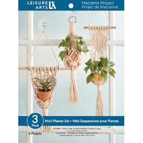 LEISURE ARTS Macrame Kit Mini Planter Set, DIY Plant Hanger Kit for Adults Beginners