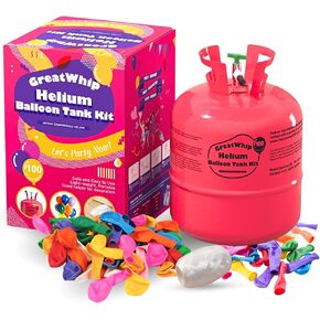 GreatWhip 22L Helium Tank Up To 100 Latex Balloons, Helium Tank For Balloons At Home, Latex Balloons And Ribbons Included