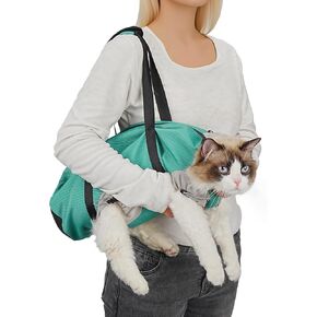 Cat Carrier Pouch, Soft Cat Carrier and Soothing Grooming Bag, Breathable Cat Restraint Bag for Nail Clipping Vet Visits Medication Dental Care Grey L