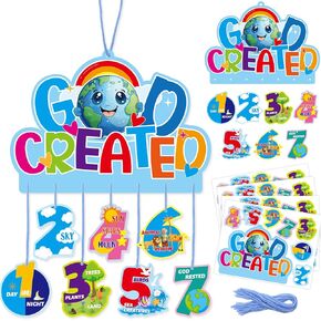 Sunday School Crafts for Kids 7 Days of Creation Craft Kit Religious Bible Christian Art for Toddler Kid Party Favor Home Activities Supplies 24Pcs