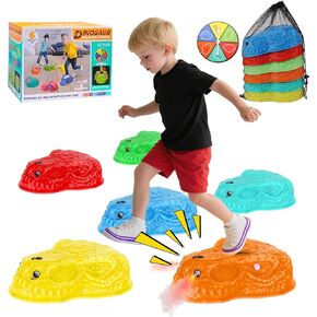 6 PCS Dinosaur Spray+Sound & Light Up Stones for Kids ، يمكن أن تلعب أحجار التوازن الحسية غير المنقولة مع 6 بطاريات قابلة لإعادة الشحن في الداخلية والخارجية ، مما يعزز توازن الأطفال وتنسيقهم