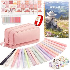 Bible Study Supplies Journaling Kit for Women, In The Bible Pencil Case Highlighters Pens Tabs NFC Bracelet Christian Gift for Lady