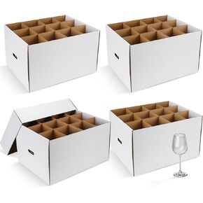 4 Pack Wine Glass Moving Boxes Kitchen Moving Boxes with Handle Kitchen Kit with Lid for Dish Glassware (Brown,20 x 15 x 12 Inches)