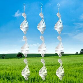 Bird Deterrents for Outside, 12PCS Double-Sided Reflective 3D Stainless Steel Wind Spinners for Yard and Garden Decor, Bird Scare Devices to Scare Birds Away from Yard Patio Farm(Fishbone)
