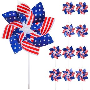10 Pcs Fourth of July Pinwheels Red White and Blue 4th of July Decorations American Flag Pinwheel Memorial Day Independence Party Supplies Garden Wind Spinners Patriotic Yard Outdoor Decor