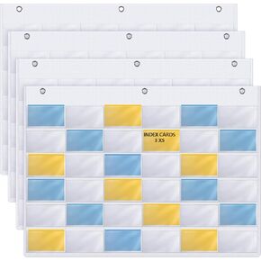 4 Pcs 3" x 5" Index Card Holder Sleeve 36 Card Slots Organizer Sleeve, Pocket Chart, Oxford Note Holder, Hanging Wall Mount Pocket for Studying, Organizing, Office, Library Tracking Workflow