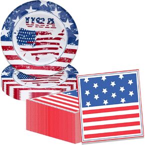 40Pcs Patriotic Paper Plates and Napkins Set - Patriotic Party Supplies,4th of July Tableware Decorations for Independence Day,Veterans Election Memorial Day,Red White Blue Party Decor, Serve 20