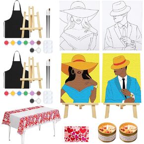 VOCHIC Sip and Paint Kit,Pre Drawn Canvas Couple Painting Kit for Adult Date Night Painting Art Set Canvas for Adults Couples Valentine's Day, 2 Pack (8 x 10 Inches)