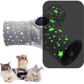 Dog Cat Tunnel Foldable 3 Way Removable Hideout for Multiple Pets Kittens Dogs Guinea Pigs (Gray 3 Way)