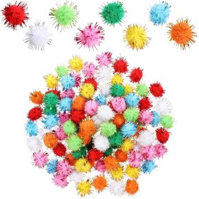 JJUNW 200 Pcs Multicolor Bulk Pom Poms Balls, Mini Craft Pom Pom Ball Glitter Puff Balls, Soft and Fluffy Pom Poms for Crafts DIY Art Creative Crafts Decorations
