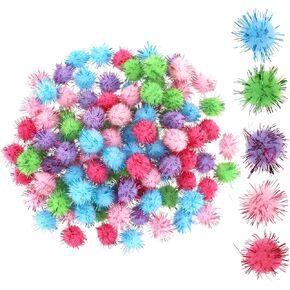 100 Pcs Assorted Color Balls Multicolor Soft Cat Pom Poms Ball Fluffy Craft Pompoms for Art Crafts, DIY Decorations Glitter Tinsel Interactive Cat Toy Cat's Favorite Fuzzy Balls