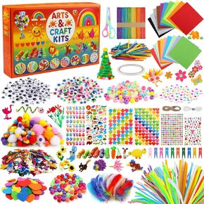 DOITEM Pipe Cleaners Craft Supplies, 2000Pcs Arts and Crafts Supplies Including Pipe Cleaner Wiggle Googly Eyes Pom Poms Feathers Sticks Sequins Foam Flowers Papers Felt Stickers Over 8 Years Old