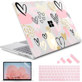 Compatible with 12.4 inch Microsoft Surface Laptop Go 3 Go 2 Go 1 Models: 1943 2013（2023 2022 2020 Release, Plastic Hard Shell Case with Keyboard Cover & Screen Protector, Sparkly Pink