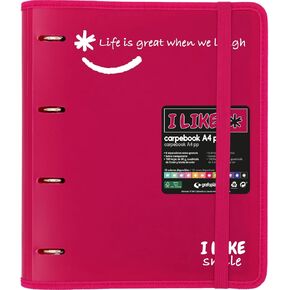 88101854 4 Ring Binder with Refill, A4, Fuchsia, Semi-Rigid Polypropylene, Including Separators, Carpebook Like