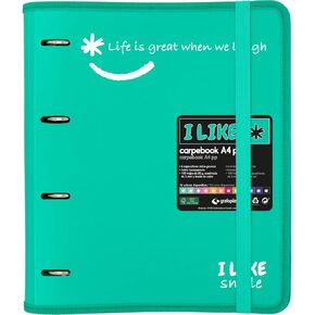 88101836 4 Ring Binder with Refill, A4, Turquoise, Semi-Rigid Polypropylene, Including Dividers, Carpebook Like