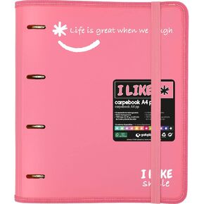 88101853. 4 Die-Cut Ring Binder with Refill, A4, Light Pink, Semi-Rigid Polypropylene, Includes Dividers, Carpebook Like