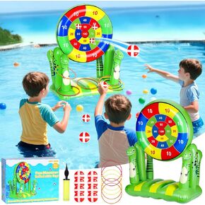 Mity Rain Pool Games for Kids 2-in-1 Bollating Dart Board & Troam Ring مع 8 كرات محسوسة ولعب بركة قابلة للنفخ للأطفال الصغار والمراهقين ، وألعاب المياه في الهواء الطلق الممتعة لحمامات السباحة والشاطئ والفناء الخلفي