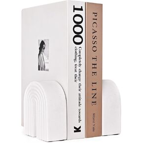 Concrete Bookends, 2-Piece Set, Modern Boho Arch Heavy Duty Book Ends for Shelves, Modern Shelf Decor(White)