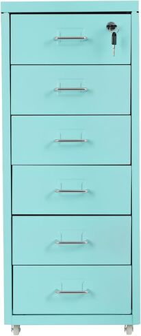 TFCFL Mobile File Cabinet 6 Drawer Vertical File Cabinet with Wheels Metal File Cabinet with Lock for Home Office, 11" D x 16" W x 27" H (Pink) in Saudi Arabia