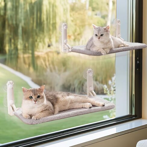 Mewoo 2PC Cat Window Perch, Cordless Window Hammock with Steel Frame and Removable Soft Cover, Embeded Cat Seat with 4 Strong Suction Cups (Grey, 2 Pack) in Saudi Arabia