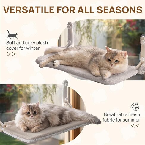 Mewoo 2PC Cat Window Perch, Cordless Window Hammock with Steel Frame and Removable Soft Cover, Embeded Cat Seat with 4 Strong Suction Cups (Grey, 2 Pack) in Saudi Arabia
