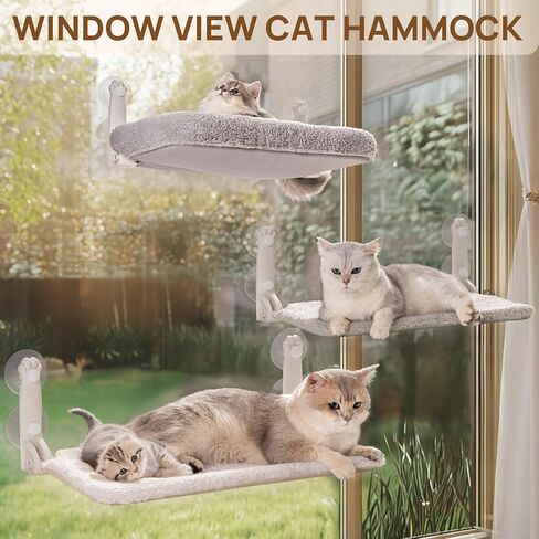 Mewoo 2PC Cat Window Perch, Cordless Window Hammock with Steel Frame and Removable Soft Cover, Embeded Cat Seat with 4 Strong Suction Cups (Grey, 2 Pack) in Saudi Arabia