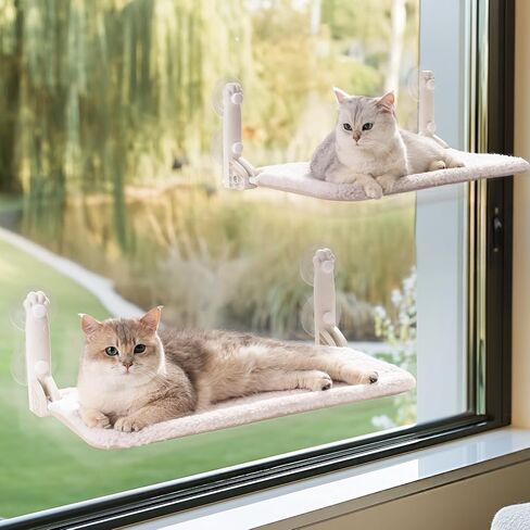 Mewoo 2PC Cat Window Perch, Cordless Window Hammock with Steel Frame and Removable Soft Cover, Embeded Cat Seat with 4 Strong Suction Cups (Grey, 2 Pack) in Saudi Arabia