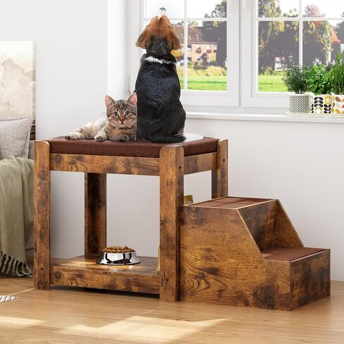 Large Dog Window Seat with Stairs, Non-Slip Removable Soft Pads, Indoor Dog Perch to Look Out Window in Kuwait