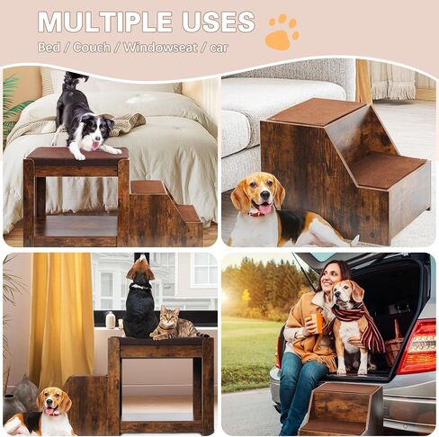Large Dog Window Seat with Stairs, Non-Slip Removable Soft Pads, Indoor Dog Perch to Look Out Window in Kuwait