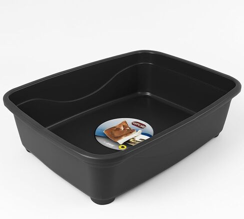 Open Cat Litter Box – Large Nonstick Litter Pan for Small & Large Cats | Durable Standard Box, Easy to Clean (Black) in Kuwait