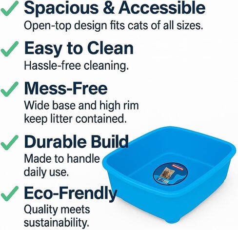 Open Cat Litter Box – Large Nonstick Litter Pan for Small & Large Cats | Durable Standard Box, Easy to Clean (Black) in Kuwait