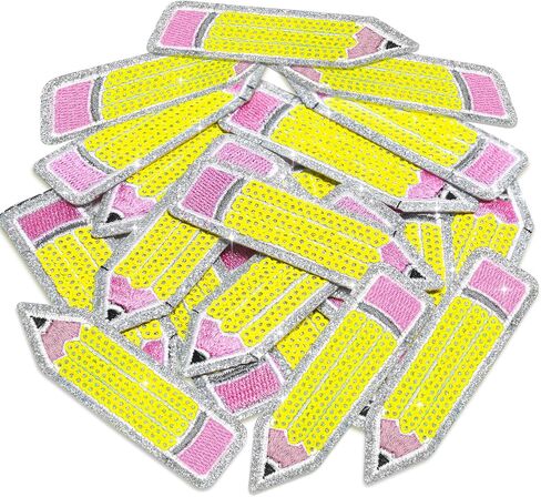 Lyrow 15 PCS Pencil Iron على رقعة الملابس مع الحديد المطرز بالمدرسة على بقع الترتر لطلاب المعلم Jean Jun Jacket Propack Propins Begins in Kuwait