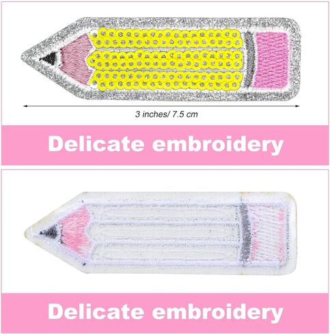 Lyrow 15 PCS Pencil Iron على رقعة الملابس مع الحديد المطرز بالمدرسة على بقع الترتر لطلاب المعلم Jean Jun Jacket Propack Propins Begins in Kuwait