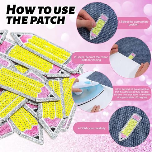 Lyrow 15 PCS Pencil Iron على رقعة الملابس مع الحديد المطرز بالمدرسة على بقع الترتر لطلاب المعلم Jean Jun Jacket Propack Propins Begins in Kuwait