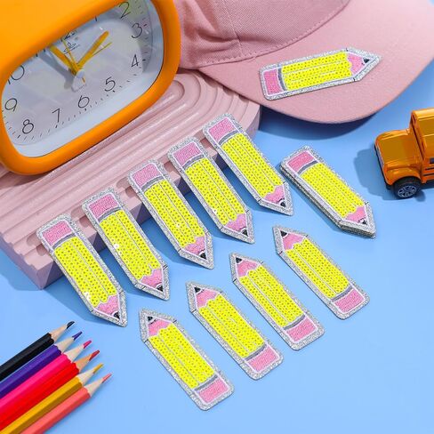 Lyrow 15 PCS Pencil Iron على رقعة الملابس مع الحديد المطرز بالمدرسة على بقع الترتر لطلاب المعلم Jean Jun Jacket Propack Propins Begins in Kuwait