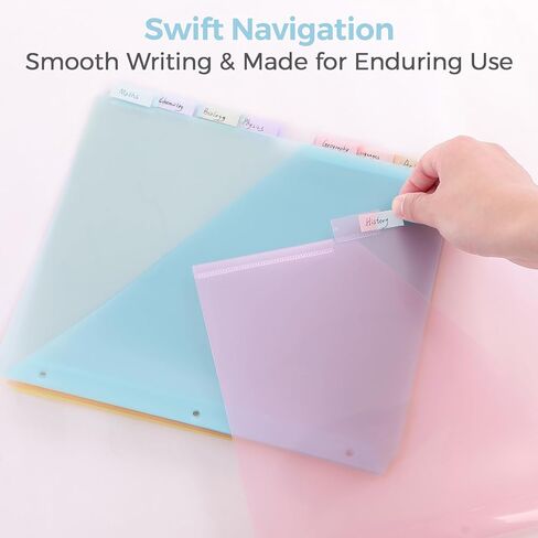 Skydue Pastel Binder Dividers مع علامات تبويب وجيوب - فواصل بلاستيكية ناعمة لثلاثة رنين ، وتشمل 16 ملصقات فهرس فارغة ، لتنظيم المدارس والمكاتب ، الوردي in Saudi Arabia