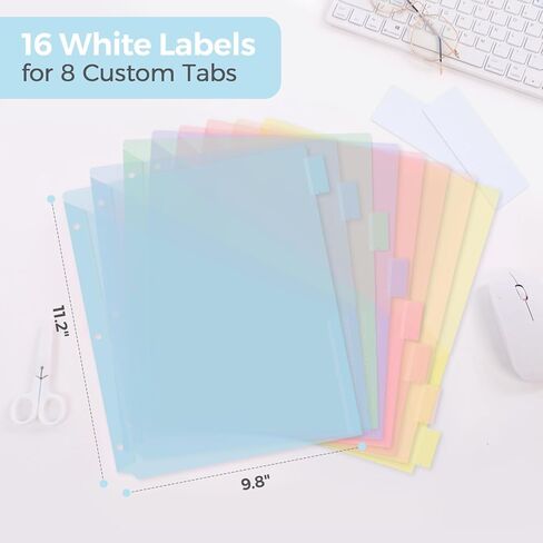 Skydue Pastel Binder Dividers مع علامات تبويب وجيوب - فواصل بلاستيكية ناعمة لثلاثة رنين ، وتشمل 16 ملصقات فهرس فارغة ، لتنظيم المدارس والمكاتب ، الوردي in Saudi Arabia