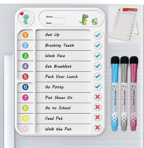 Magnetic Chore Chart for Kids, ADHD Task Tracker Easy-Check Routine Dry Erase Board, to-Do List Planning Tool with Stand for Fridge/Desk/Home/School, 6 Reusable Sheets, 3 Markers in Saudi Arabia