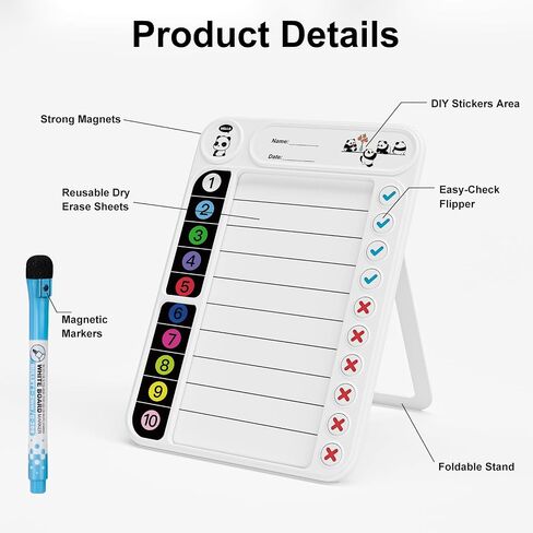 Magnetic Chore Chart for Kids, ADHD Task Tracker Easy-Check Routine Dry Erase Board, to-Do List Planning Tool with Stand for Fridge/Desk/Home/School, 6 Reusable Sheets, 3 Markers in Saudi Arabia