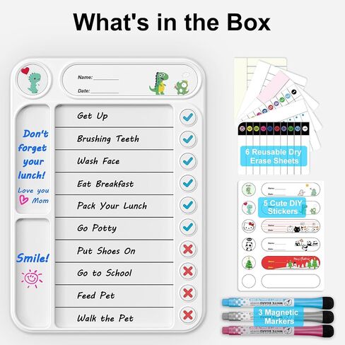 Magnetic Chore Chart for Kids, ADHD Task Tracker Easy-Check Routine Dry Erase Board, to-Do List Planning Tool with Stand for Fridge/Desk/Home/School, 6 Reusable Sheets, 3 Markers in Saudi Arabia