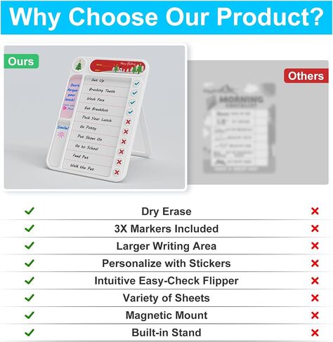Magnetic Chore Chart for Kids, ADHD Task Tracker Easy-Check Routine Dry Erase Board, to-Do List Planning Tool with Stand for Fridge/Desk/Home/School, 6 Reusable Sheets, 3 Markers in Saudi Arabia