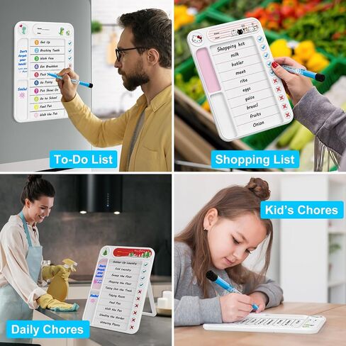 Magnetic Chore Chart for Kids, ADHD Task Tracker Easy-Check Routine Dry Erase Board, to-Do List Planning Tool with Stand for Fridge/Desk/Home/School, 6 Reusable Sheets, 3 Markers in Saudi Arabia
