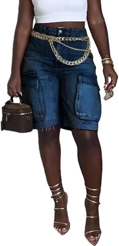Women's High Waist Denim Shorts Straight Leg Raw Hem Jean Shorts Summer Hot Pants with Pockets in Saudi Arabia