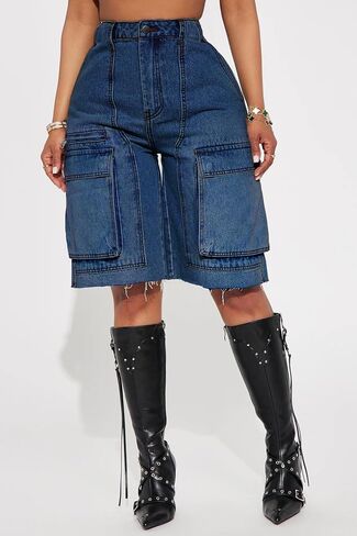 Women's High Waist Denim Shorts Straight Leg Raw Hem Jean Shorts Summer Hot Pants with Pockets in Saudi Arabia