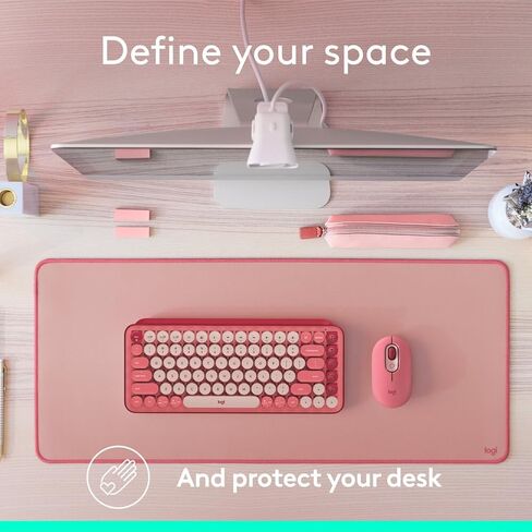 Logitech Desk Mat - Studio Series, Multifunctional Large Desk Pad, Extended Mouse Mat, Office Desk Protector with Anti-Slip Base, Spill-Resistant Durable Design - Pink in Saudi Arabia