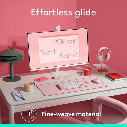 Logitech Desk Mat - Studio Series, Multifunctional Large Desk Pad, Extended Mouse Mat, Office Desk Protector with Anti-Slip Base, Spill-Resistant Durable Design - Pink in Saudi Arabia