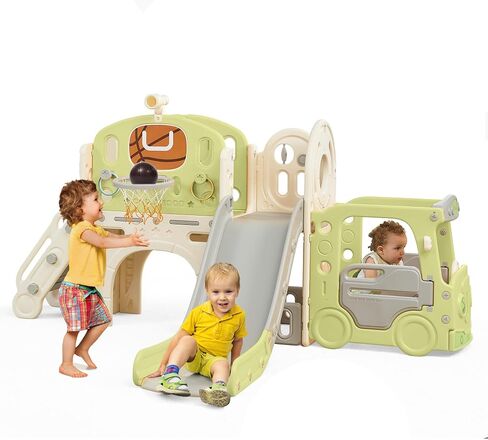Toddler Slide, 10 in 1 Kids Slide Playset for Toddlers 1-3, Indoor Playground, Outdoor Playset, Green in Saudi Arabia