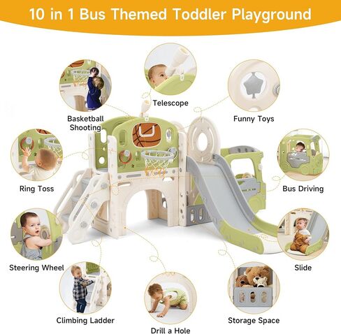 Toddler Slide, 10 in 1 Kids Slide Playset for Toddlers 1-3, Indoor Playground, Outdoor Playset, Green in Saudi Arabia